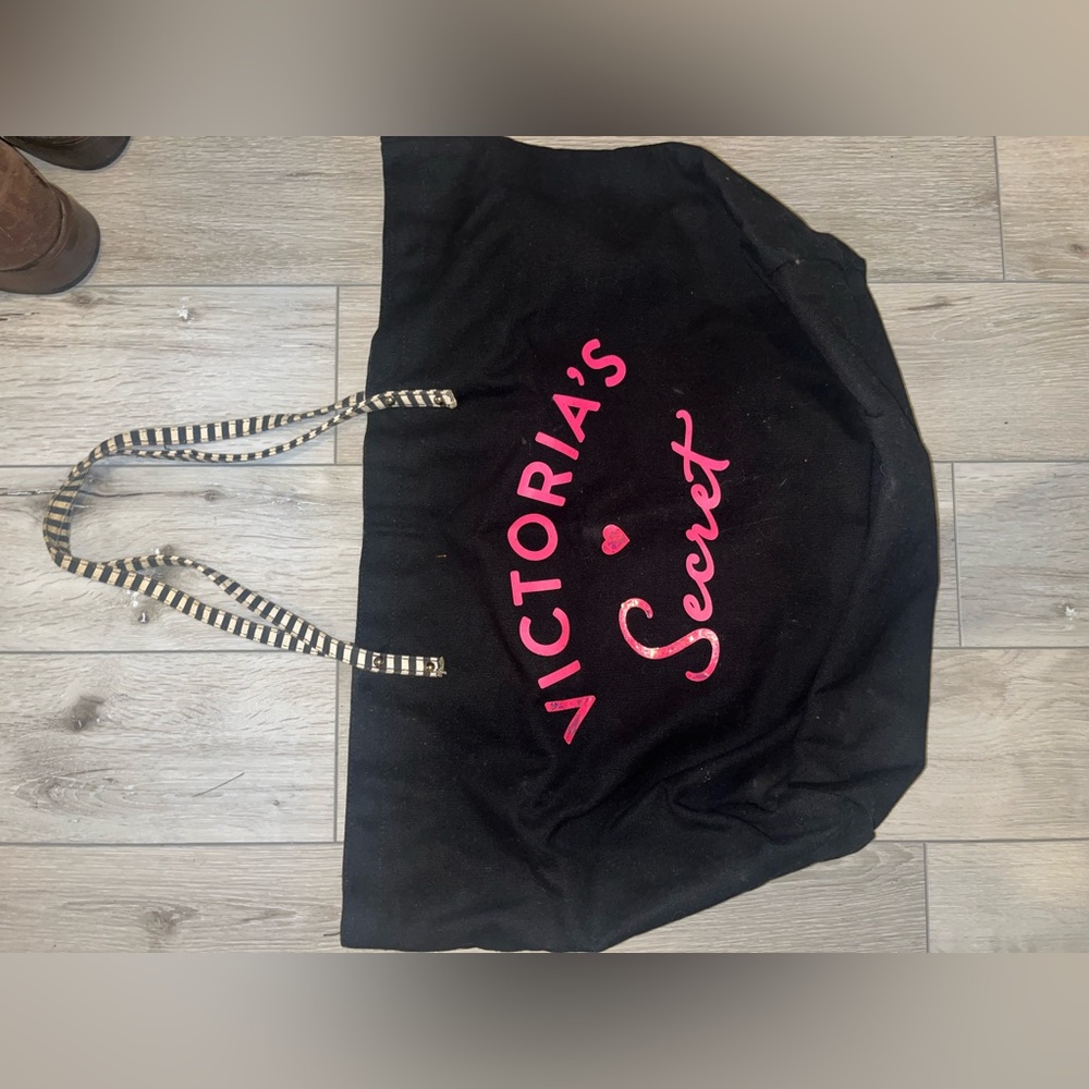 Victoria's Secret Black Tote Bag with Pink Logo